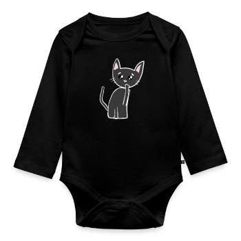 Triste Chat Animal Symbole Triste - Body Bébé bio manches longues - noir - Devant