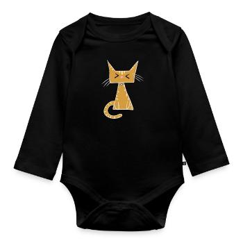 orange Katze Tier Haustier cartoon süß - Baby Bio-Langarm-Body - Schwarz - Vorne