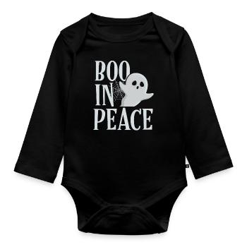 Boo In Peace Scary Horror Specter Ghost Halloween - Organic Longsleeve Baby Bodysuit - black - Front