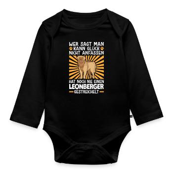 Leonberger streicheln deutscher Wachhund - Baby Bio-Langarm-Body - Schwarz - Vorne