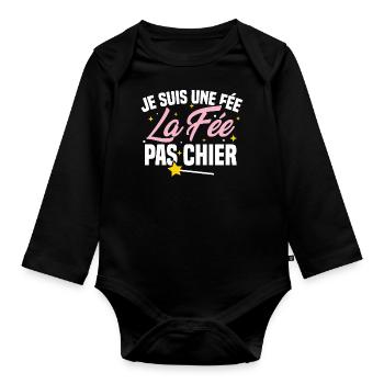 Je suis une fée la fée pas chier - Body Bébé bio manches longues - noir - Devant