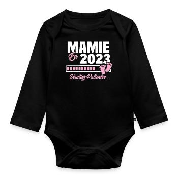 Mamie en 2023 / Cadeau future mamie 2023 - Body Bébé bio manches longues - noir - Devant