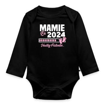 Mamie en 2024 / Cadeau future mamie 2024 - Body Bébé bio manches longues - noir - Devant