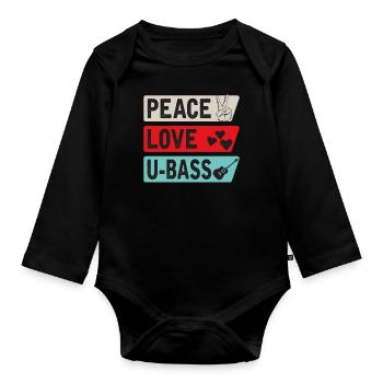 Peace Love U-Bass Strings Ukelele Music - Organic Longsleeve Baby Bodysuit - black - Front
