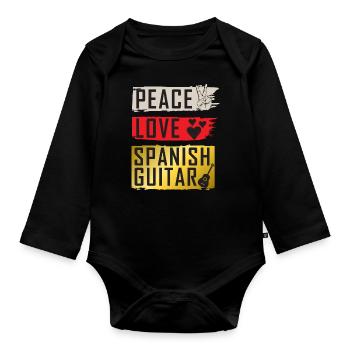 Peace Love Spanish Guitar Instrument - Organic Longsleeve Baby Bodysuit - black - Front