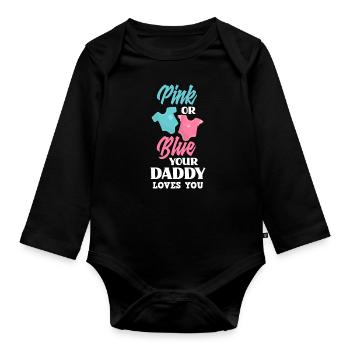 Pink Or Blue Gender Reveal Baby Party Papa - Baby Bio-Langarm-Body - Schwarz - Vorne