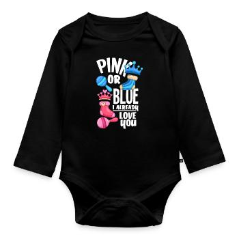 Le genre rose ou bleu révèle la fête de bébé - Body Bébé bio manches longues - noir - Devant