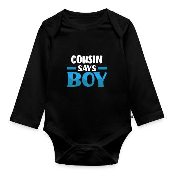 Team Boy Team Young Cousin Gender Reveal Party - Organic Longsleeve Baby Bodysuit - black - Front