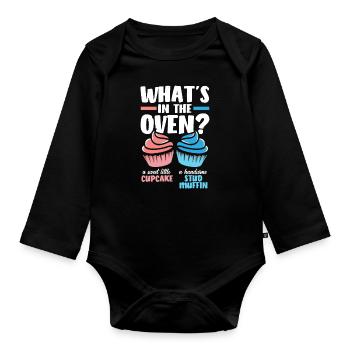 Cupcake Or Muffin Gender Reveal Party - Organic Longsleeve Baby Bodysuit - black - Front