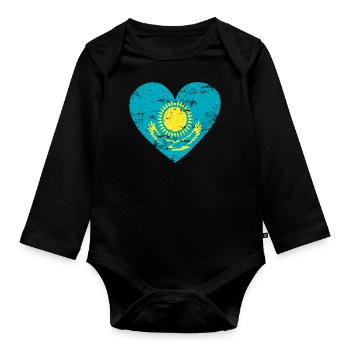Kazakhstan Flag Heart - Organic Longsleeve Baby Bodysuit - black - Front