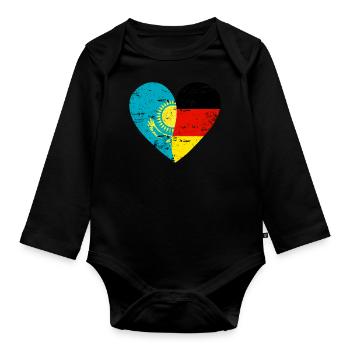 Kazakhstan Allemagne Drapeau Cœur - Body Bébé bio manches longues - noir - Devant