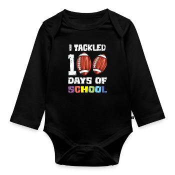 I tackled 100 days of school Football Kindershirt - Baby Bio-Langarm-Body - Schwarz - Vorne