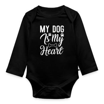 Mon chien est mon cœur - Body Bébé bio manches longues - noir - Devant