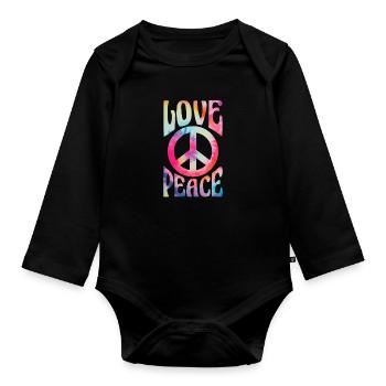 Hippie Peace Flower Power Amour Paix Cadeau - Body Bébé bio manches longues - noir - Devant