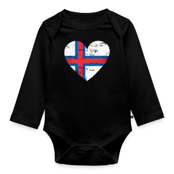 Färöer Inseln Flaggenherz - Baby Bio-Langarm-Body - Schwarz - Vorne