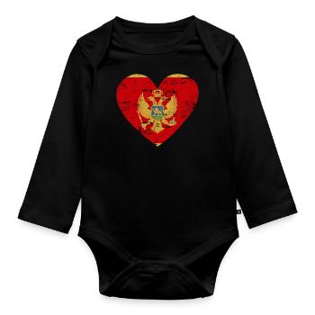 Montenegro Flag Heart - Organic Longsleeve Baby Bodysuit - black - Front