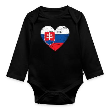 Slovakia Flag Heart - Organic Longsleeve Baby Bodysuit - black - Front