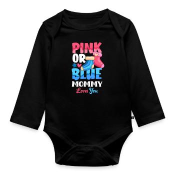 Pink Or Blue Gender Reveal Baby Party Mama - Baby Bio-Langarm-Body - Schwarz - Vorne