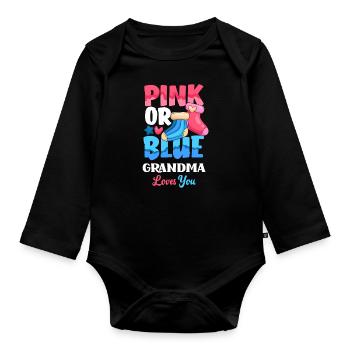 Pink Or Blue Gender Reveal Baby Party Oma - Baby Bio-Langarm-Body - Schwarz - Vorne