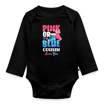Pink Or Blue Gender Reveal Baby Party Cousin - Baby Bio-Langarm-Body - Schwarz - Vorne