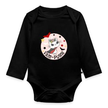 Vampurr. Vampire Kitty. Kawaii Pastel Vampire Cat. - Organic Longsleeve Baby Bodysuit - black - Front
