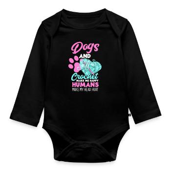 Crochet Dogs Hobby Gift - Organic Longsleeve Baby Bodysuit - black - Front