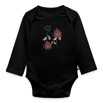 flowers plant symbol shiny pattern - Organic Longsleeve Baby Bodysuit - black - Front
