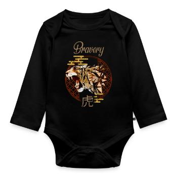 Chinesisches Tierkreiszeichen Tiere Astrologie Geometrischer Tiger A - Baby Bio-Langarm-Body - Schwarz - Vorne