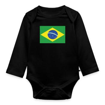 Official Brazil Flag Brazilian Country Pride - Organic Longsleeve Baby Bodysuit - black - Front