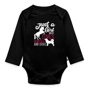 Juste une fille qui aime les chevaux et les chiens - Body Bébé bio manches longues - noir - Devant