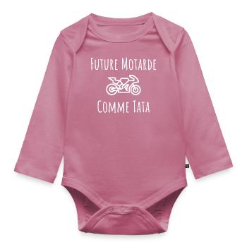 Cadeau Bebe Fille Motarde Moto Humour - Body Bébé bio manches longues - mauve - Devant