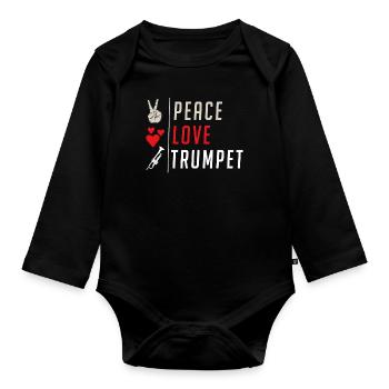 Peace Love Trumpet Music Instrument - Baby Bio-Langarm-Body - Schwarz - Vorne