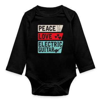 Peace Love Electric Guitar Instrument - Organic Longsleeve Baby Bodysuit - black - Front