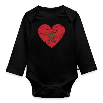 Morocco Flag Heart - Organic Longsleeve Baby Bodysuit - black - Front