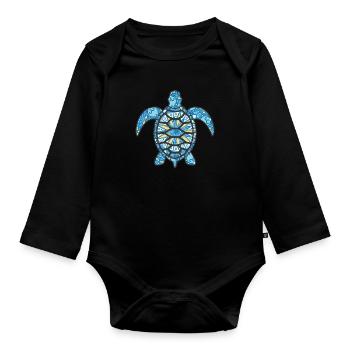 Mandala Turtle Geometry - Organic Longsleeve Baby Bodysuit - black - Front