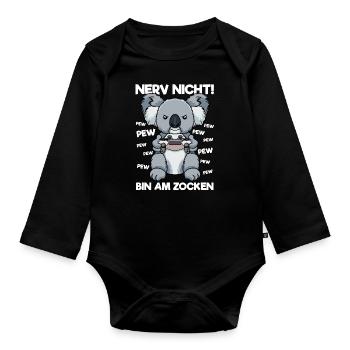 Nerv nicht bin am Zocken Gaming Koala - Baby Bio-Langarm-Body - Schwarz - Vorne