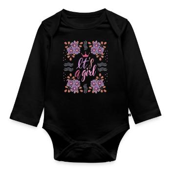 It's-a-girl, baby girl, announcement, saying - Organic Longsleeve Baby Bodysuit - black - Front