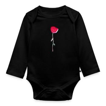 rose shiny symbol flower plant - Organic Longsleeve Baby Bodysuit - black - Front