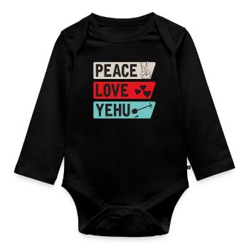 Peace Love Yehu Music Instrument - Baby Bio-Langarm-Body - Schwarz - Vorne