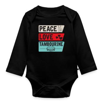 Peace Love Tambourin Instrument de tambour - Body Bébé bio manches longues - noir - Devant