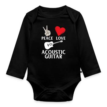 Peace Love Acoustic Guitar Instrument - Organic Longsleeve Baby Bodysuit - black - Front