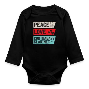 Peace Love Contrabass Clarinet Music - Baby Bio-Langarm-Body - Schwarz - Vorne