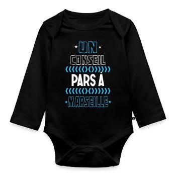 Marseille, humour - Body Bébé bio manches longues - noir - Devant