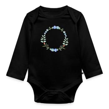 Couronne de fleurs - Body Bébé bio manches longues - noir - Devant