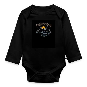 Montana Mountains Design für stolze Montaner - Baby Bio-Langarm-Body - Schwarz - Vorne