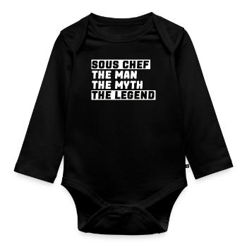 Chapeau de Chef, Chef, Cuisine, Cinq étoiles, Or, 5, - Body Bébé bio manches longues - noir - Devant