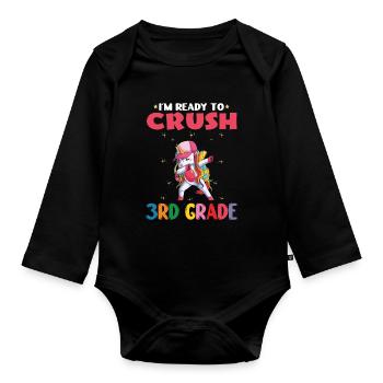 Ich bin bereit, die 3. Klasse-Back To School-Funny zu zerquetschen - Baby Bio-Langarm-Body - Schwarz - Vorne