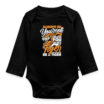 Tiger Tier Zoo Wildtier - Baby Bio-Langarm-Body - Schwarz - Vorne