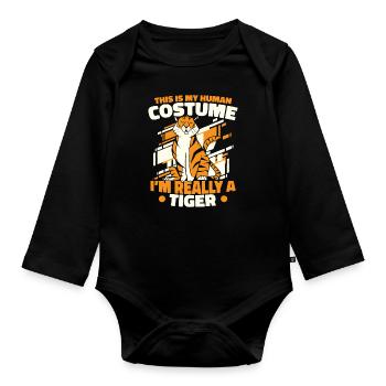 Tiger Tier Zoo Wildtier - Baby Bio-Langarm-Body - Schwarz - Vorne