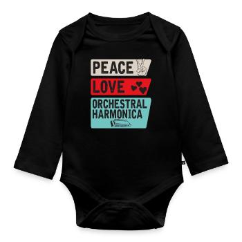 Peace Love Orchestral Harmonica Music - Organic Longsleeve Baby Bodysuit - black - Front